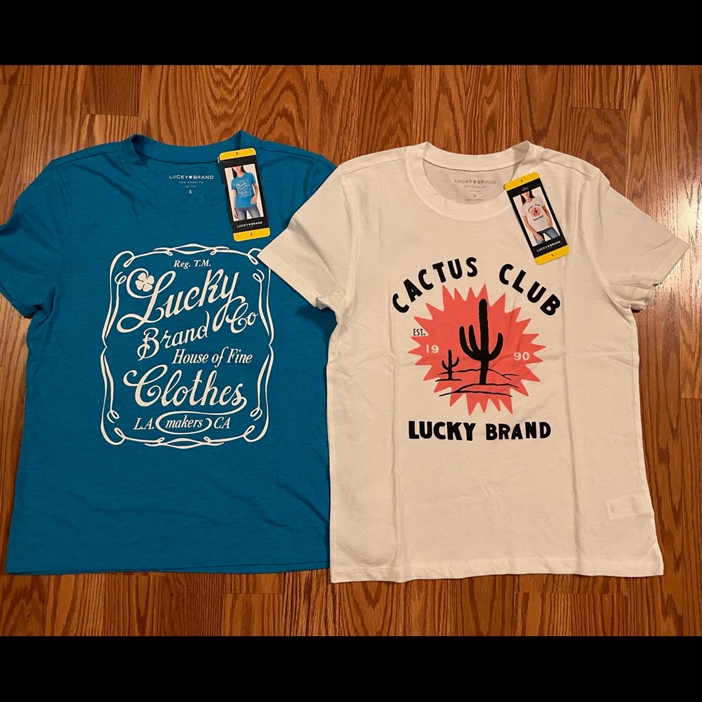 Lucky Brand Ladies' Graphic Tee bundle of two. Blue and White.